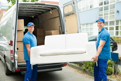 Moving van with recycled packing materials in Kennington